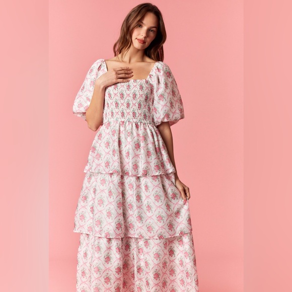 Peach Love California Pink Floral Midi Dress - Picture 4 of 7